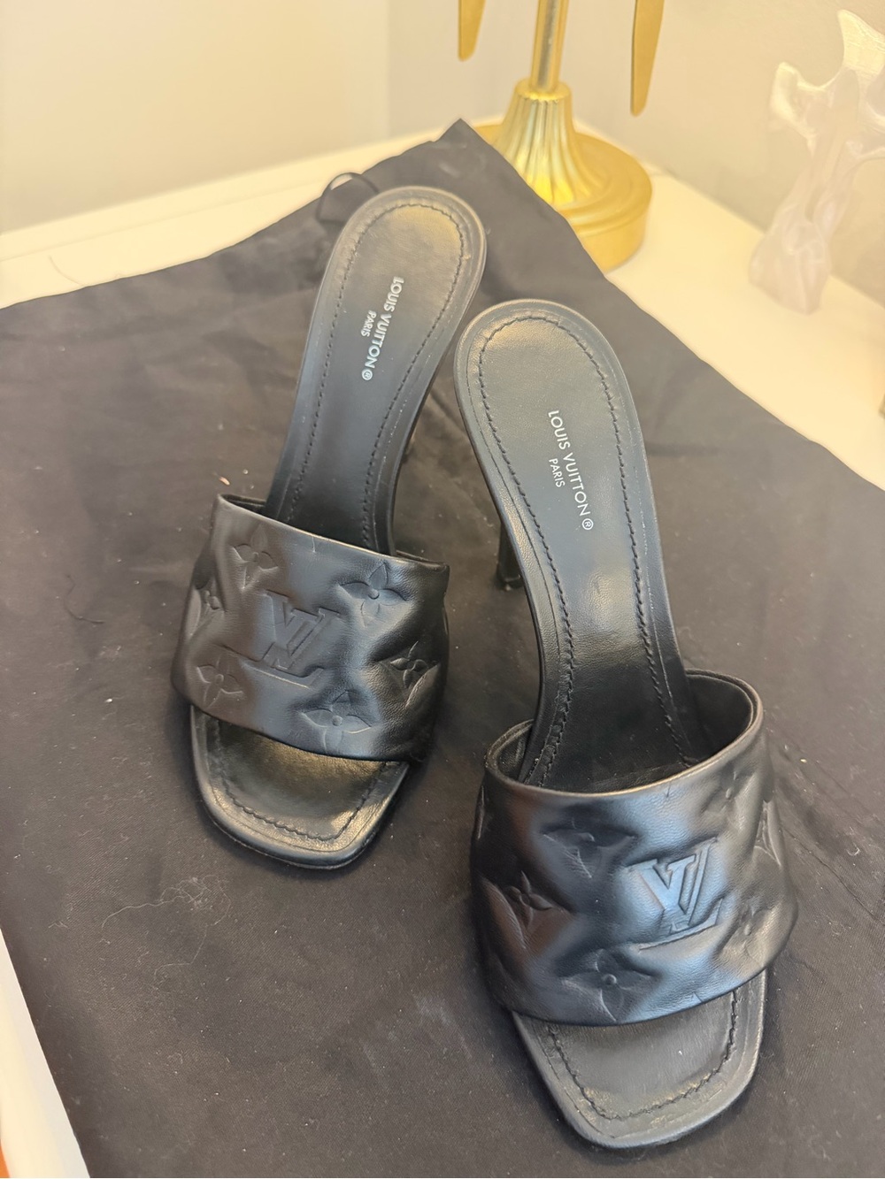 Louis Vuitton Revival Black Monogram Lambskin Mules – Size 38